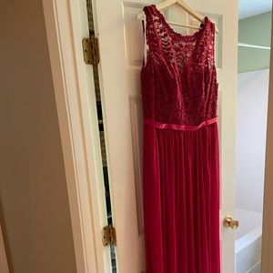 Apple red bridesmaid dress from David’s Bridal